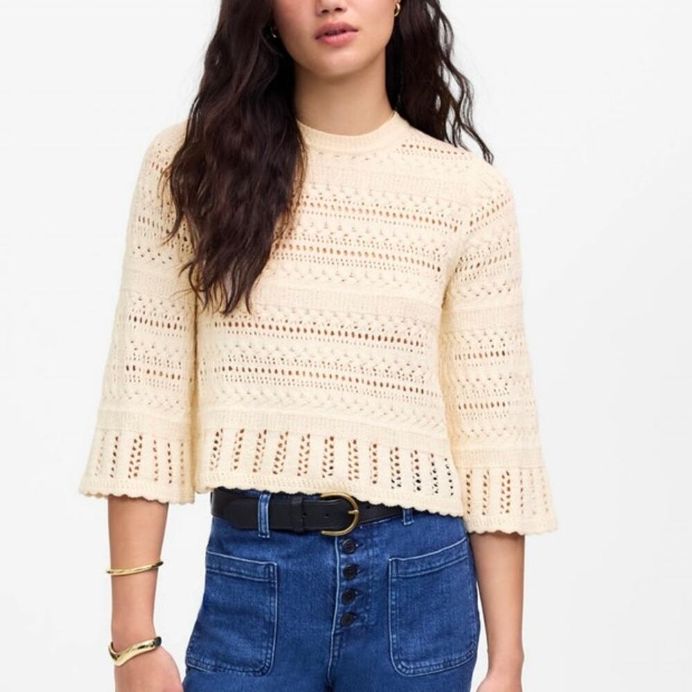 Madewell Knit Scalloped Trim Sweater Tee Sand Size XS NWT